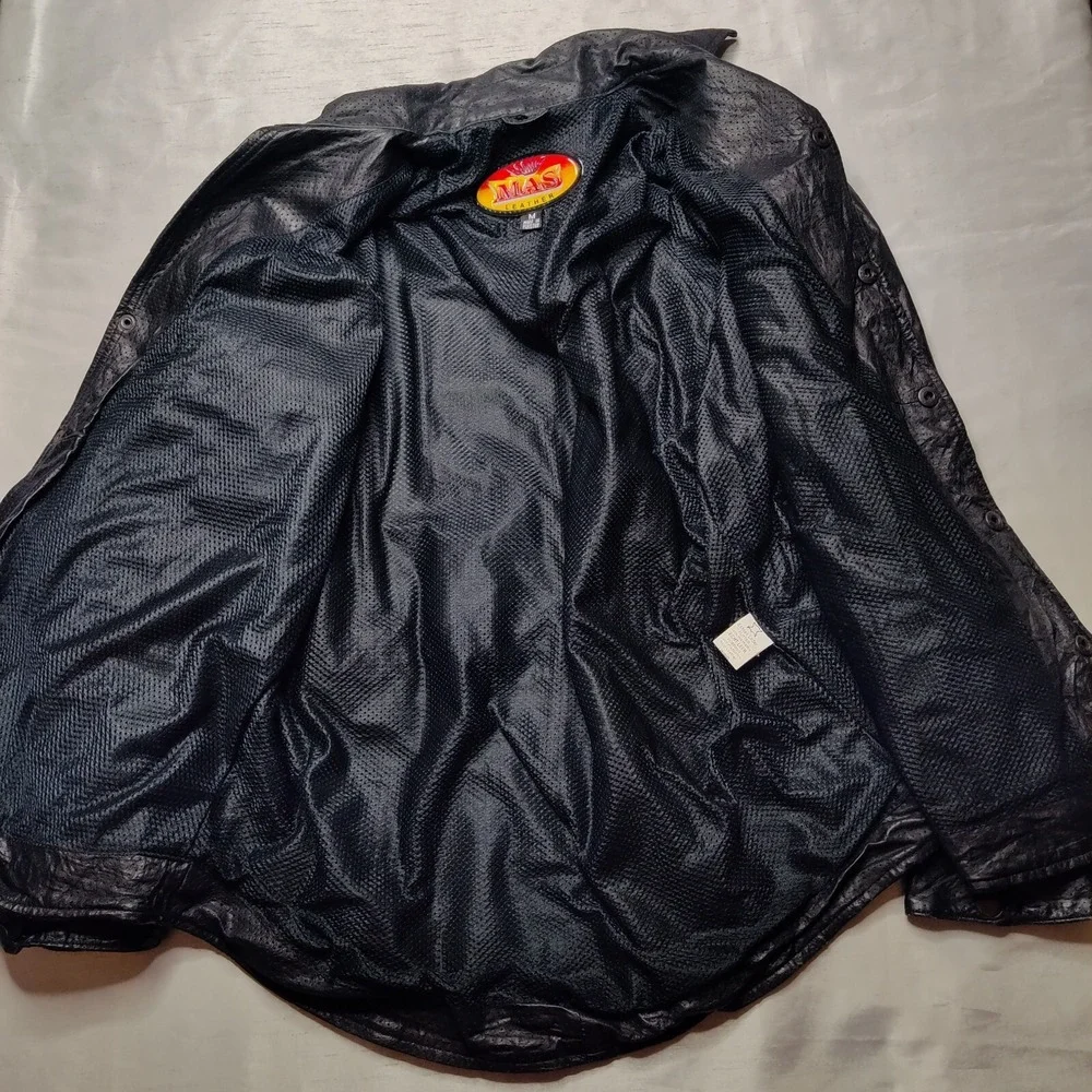 VTG MAS LEATHER Men Medium Black Snap Button Mesh Lined Long Sleeve Jacket - Picture 2 of 16